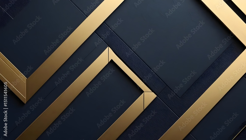 Poster abstract dark blue background with gold geometric shapes and lines creating a modern design look