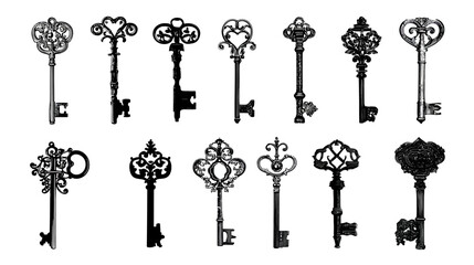 Victorian key collection simple silhouette vector isolated on white background  -  