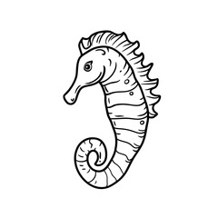 Fototapeta premium Seahorse illustration in linear style for marine theme concept 