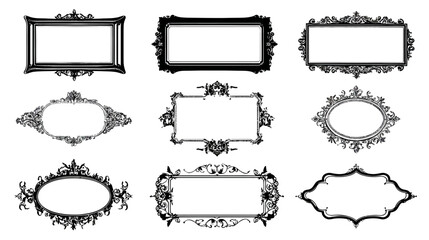 Vintage frames set simple black silhouette vector isolated on white background  -  