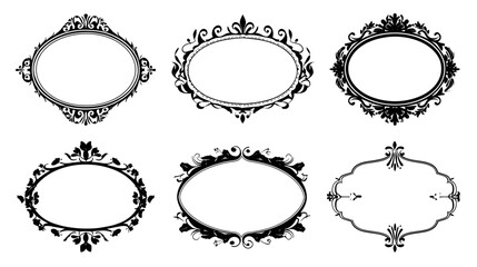 Vintage frames set simple black silhouette vector isolated on white background  -  