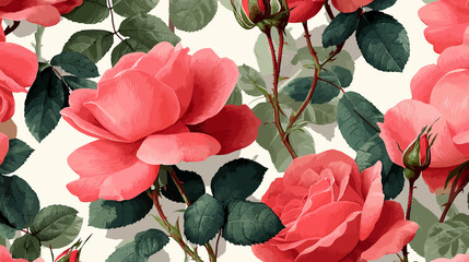 Vintage rose seamless patterns simple vector on white background   -  