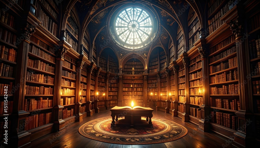 Poster enchanted library with strange materials and hidden secrets