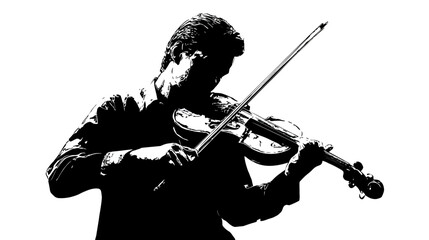 Violinist performing silhouette vector isolated on white background  -  