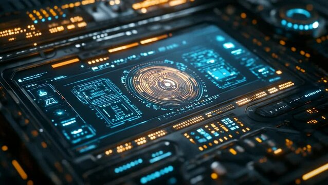 Futuristic Sci-Fi Interface: Glowing Blue & Orange Tech Panel