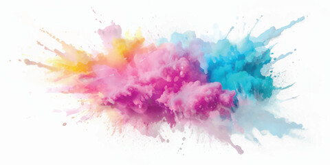 A Powerful and Vibrant Multicolor Powder Explosion, Forming a Magnificent Cloud of Bright, Radiant Colors and Dust That Fills the White Background in a Captivating Display of Dynamic Motion.
