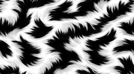 Abstract black and white textured pattern with flowing, feathered shapes