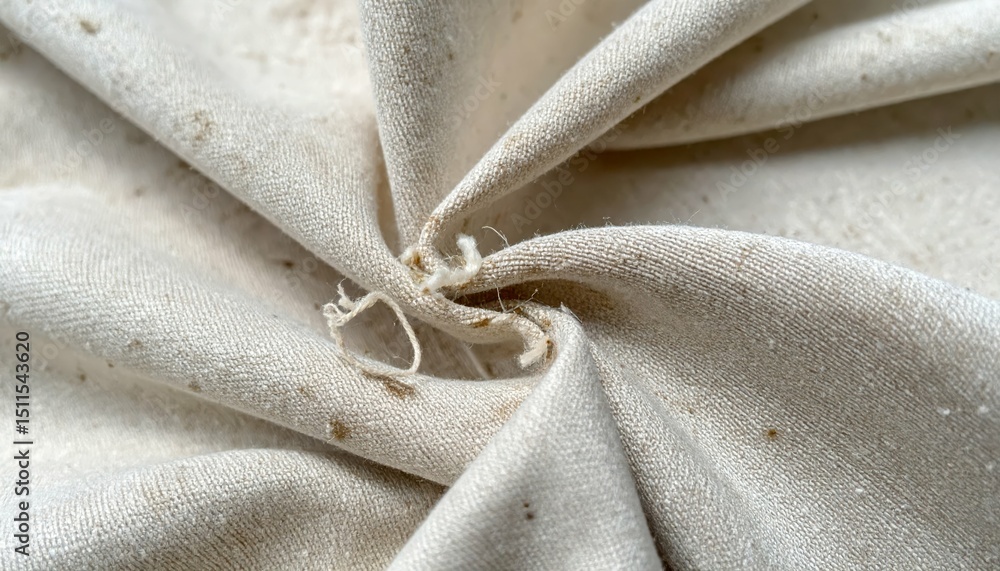 Poster close-up of fragile fabric with signs of moth damage and textures
