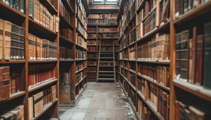 Fototapeta premium Mysterious Old Library with Dusty Shelves and Hidden Passages Revealed