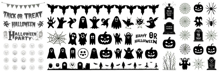 Obraz premium SILHOUETTE HALLOWEEN, halloween silhouette bundle, halloween bundle, halloween, pumpkin, vector, cat, icon, set, ghost, bat, holiday, illustration, witch, cartoon, autumn, design, spider, silhouette, 
