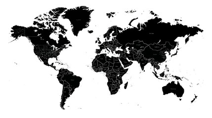 World political map simple black silhouette vector isolated on white background  -  