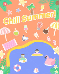 Fototapeta premium 다양한 여름 요소로 만들어진 여름 포스터