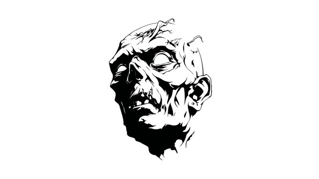 Zombie head sketch simple black silhouette vector isolated on white background  -  