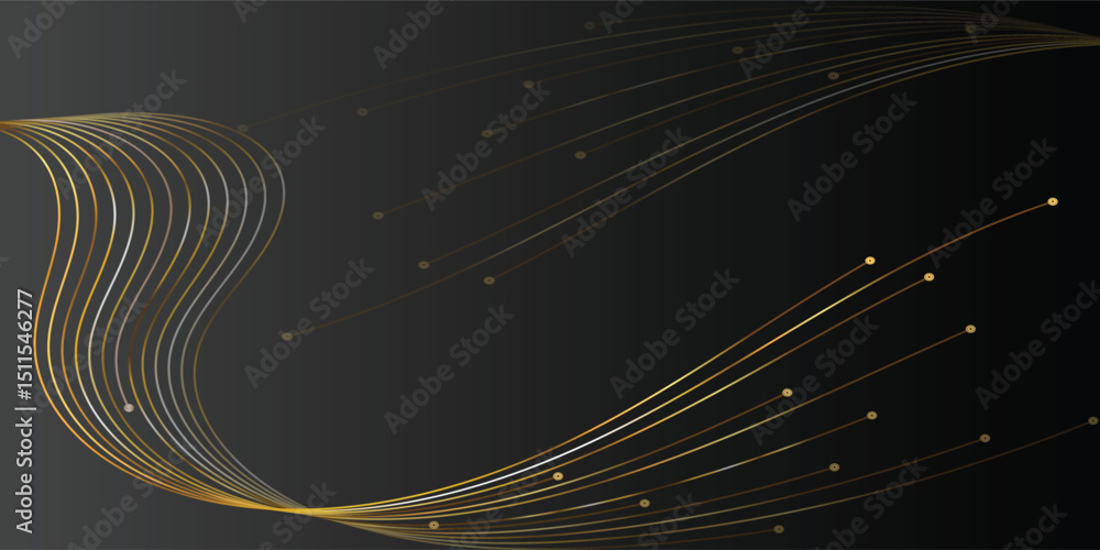 Poster elegant gold and silver lines on dark background. a sophisticated abstract design featuring a dynami
