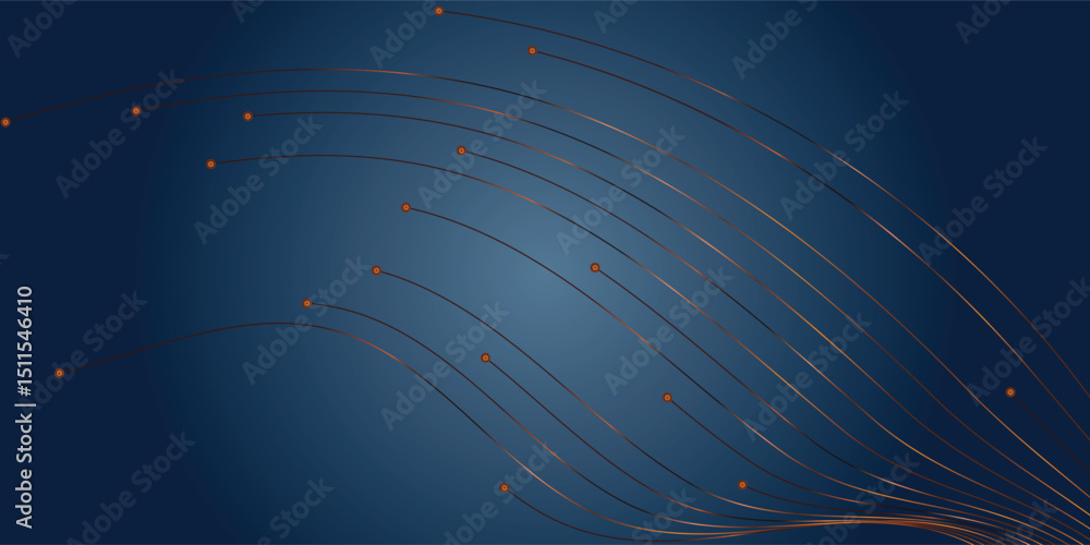 Poster abstract lines with copper dots on a navy background. a striking abstract design features numerous c