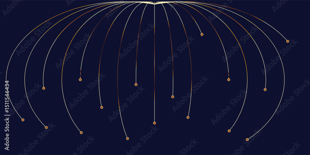 Poster golden interconnected lines radiating on black background. a striking abstract image featuring numer