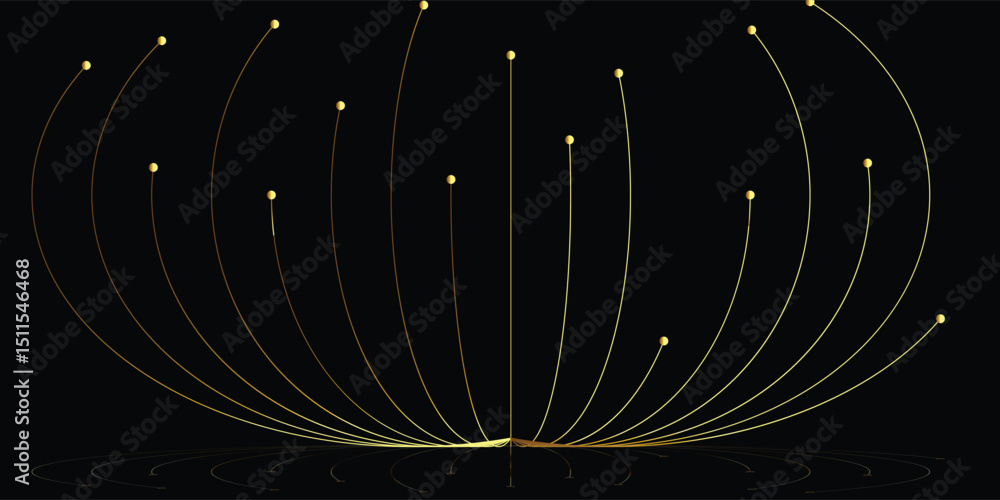 Poster golden interconnected lines radiating on black background. a striking abstract image featuring numer