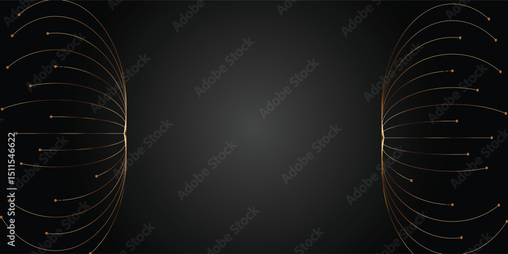 Poster golden interconnected lines radiating on black background. a striking abstract image featuring numer
