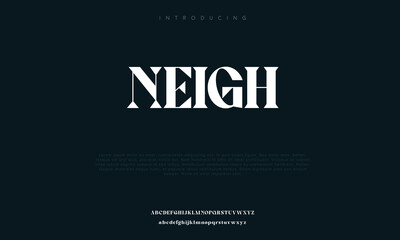 Neigh Minimal modern logo alphabet font. Typography abstract sans serif technology, electronic, movie, future, creative brand logos fonts. vector illustration