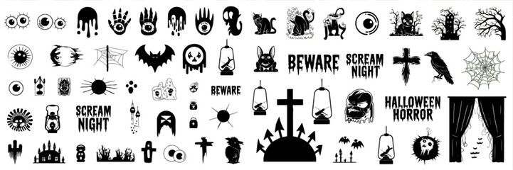 SILHOUETTE HALLOWEEN, halloween silhouette bundle, halloween bundle, halloween, pumpkin, vector, cat, icon, set, ghost, bat, holiday, illustration, witch, cartoon, autumn, design, spider, silhouette, 