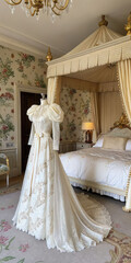 wedding dress in the bedroom