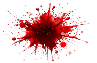 Large puddle of blood with splashes and droplets isolated on transparent background, ideal for Halloween or crime scene concepts