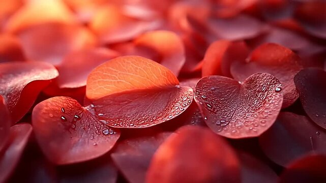 Crimson water lettuce leaves with water droplets create captivating abstract nature patterns