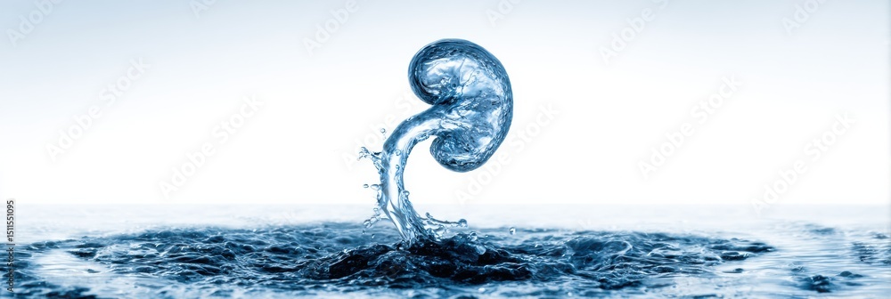 Poster animated water drop transforming into a kidney shape with a clean upper zone