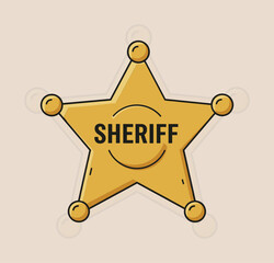 Wild West Sheriff Badge Vector Illustration, Vintage Golden Star Symbol