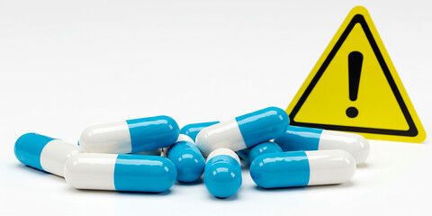 Caution Overdose A stark warning about medication risks depicted by pills and a caution sign on transparent background