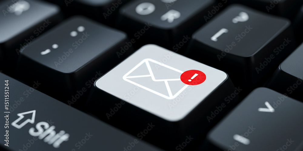 Poster urgent email beckons from the keyboard signaling important messages updates or reminders on transpar