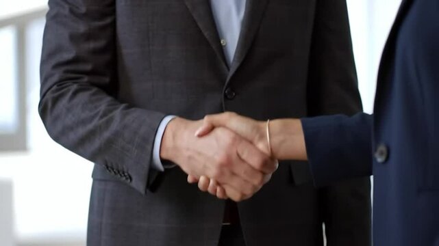 poign&eacute;e de main d'homme et femme d'affaires