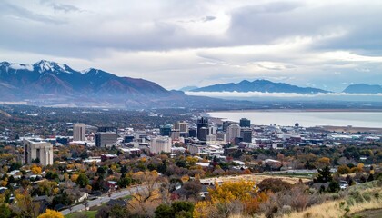 Scenic View of Salt Lake City with Mountains and Cloudy Sky
