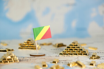 Congo flag on a world map with golden bars, symbolizing global wealth, natural resources, and...