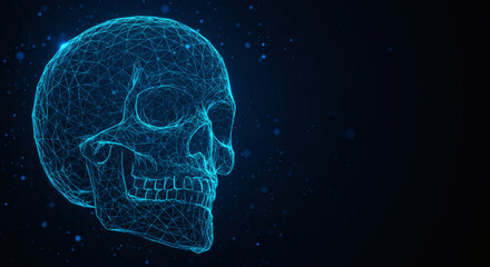Abstract Blue Glowing Wireframe Skull Illustration