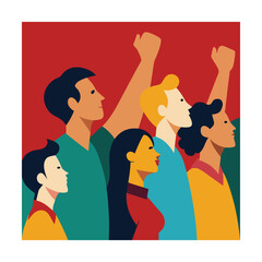 Fototapeta premium Diverse group of people protesting with fists raised in a unified display