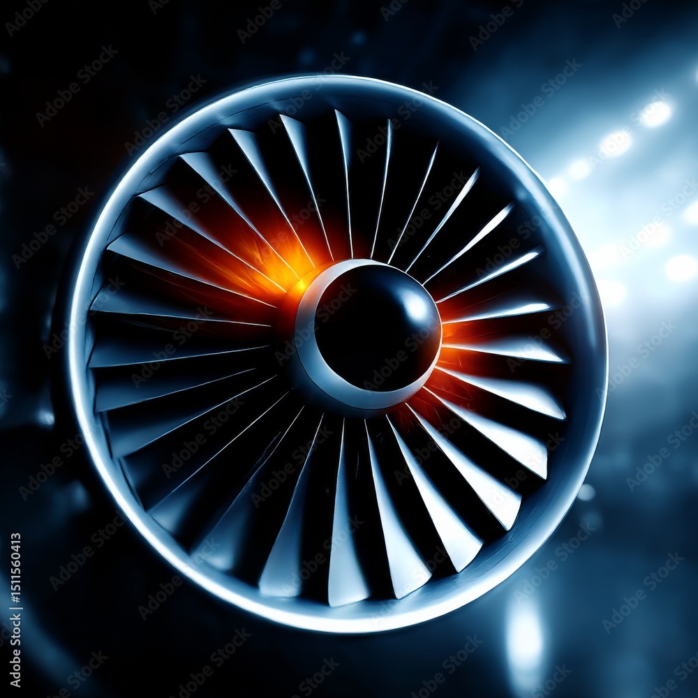 Poster Close-up of a Futuristic Jet Engine with Glowing Core and Sleek Design for High-Tech Applications