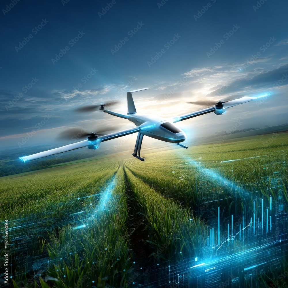 Aufkleber precision agriculture: drone monitoring crop health and yield with advanced data analysis.