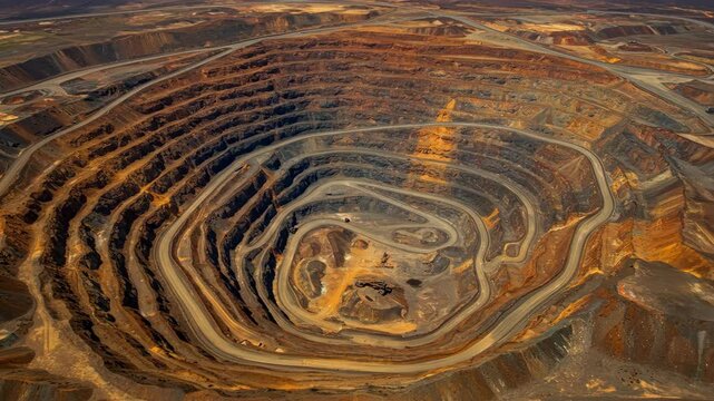 Aerial view of an open-pit mine extraction site for rare earth metals  
