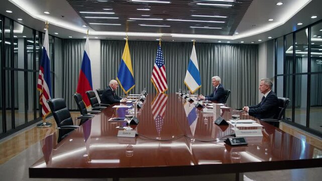 International summit, diplomats discussing geopolitics