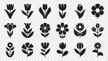Seamless black floral pattern with vector flower and leaf silhouettes