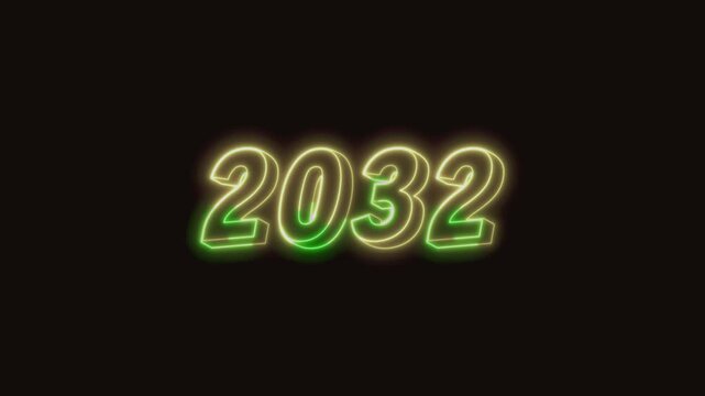 2032 New Year Neon Text Seamless Loop 4K (Black Background) | Animated Promotional Typography for Video Editing