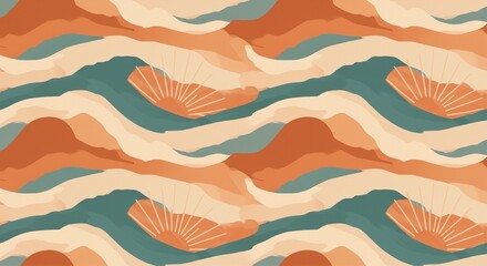 Abstract Summer Pattern &mdash; Organic Waves, Sand Dunes, and Sun Rays in Soft Earthy Tones