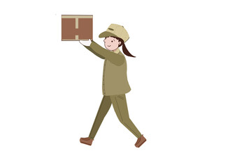 荷物を上部に上げる運送業の女性