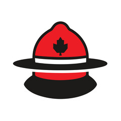 Symbolic vector illustration of a canadian mountie hat with a maple leaf emblem on white background
