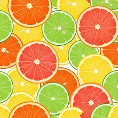 Citrus Summer Pattern &mdash; Vibrant Sliced Lemons, Limes, Oranges, and Grapefruits in Watercolor Style