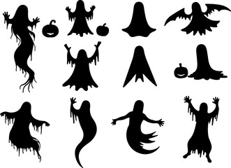 Happy Halloween set of Spooky Halloween Ghost Illustrations