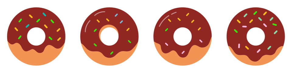 Set of cartoon donut vector icon set isolated on white background. Collection of cute doughnuts in different style. Sweet donuts flat design. Vector illustration.