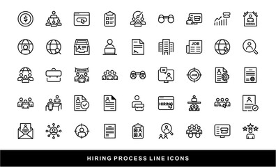 Hiring Process Line Icons. Recruitment, Job Application, Interview, Candidate Selection Vector Set