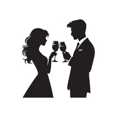 Fototapeta premium man and woman clinking with wine glasses silhouette